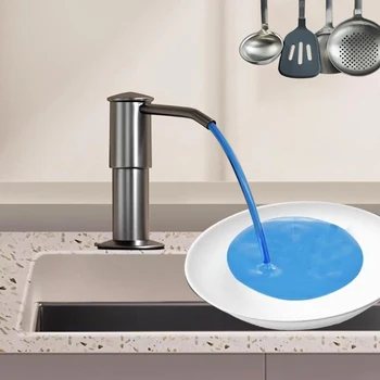 เครื่องจ่ายสบู่เหลวอ่างล้างจานแบบสองพอร์ต ท่อต่อขยาย เครื่องจ่ายสบู่เหลว ผงซักฟอกแบบใช้ซ้ำได้ และเครื่องจ่ายเจลทำความสะอาดมือ 2