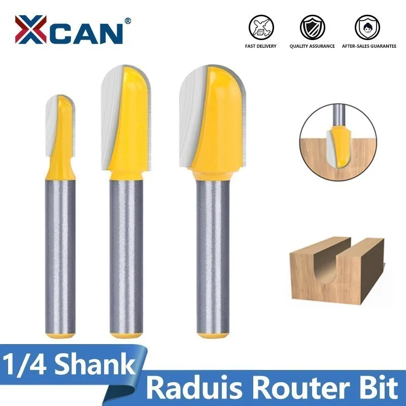 XCAN 슬롯 밀링 커터 1/4 생크 볼 노즈 라우터 비트, 카바이드 엔드 밀 코어 박스, 목공 공구용 슬로팅 밀링 커터