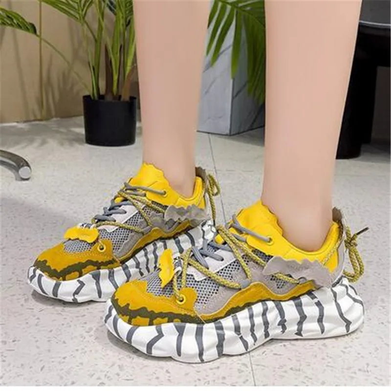 Women Fashion Mesh Sneakers 2023 Summer Platform Chunky Casual Brand Designer Dad Shoes Woman Lace-up Vulcanized Shoes Pink