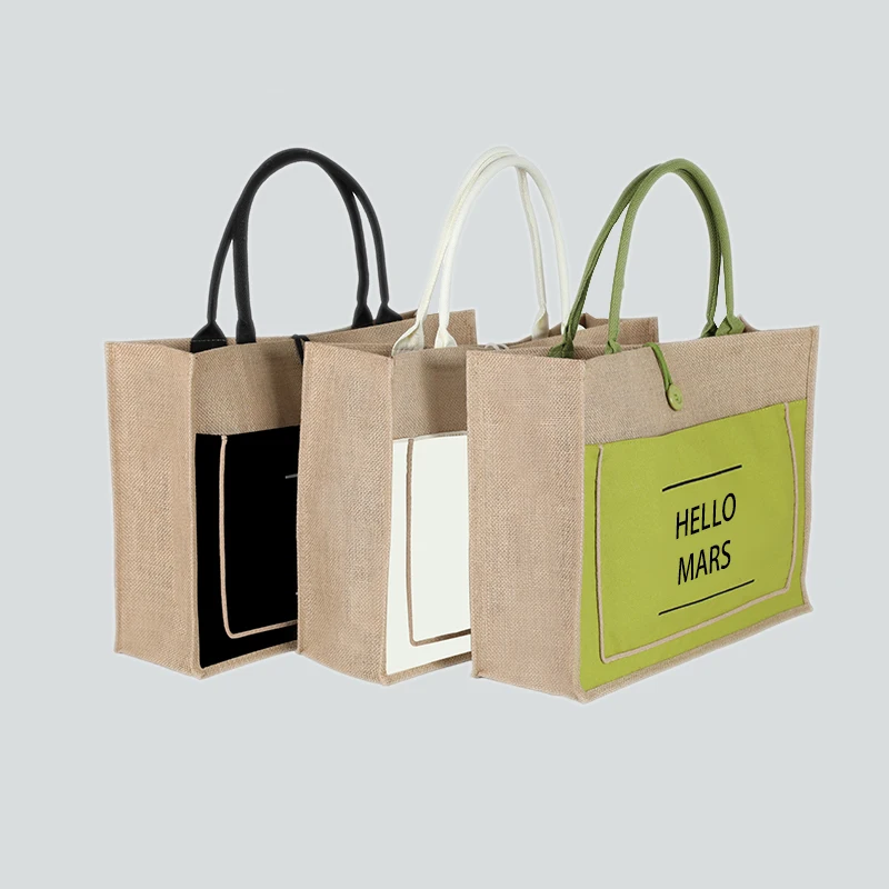 DINYAO Jute Cotton Fabric Splicing Handbags Fashion Eco-Friendly Shopping Bags Large Capacity Simple Printed Letter Tote bag 2