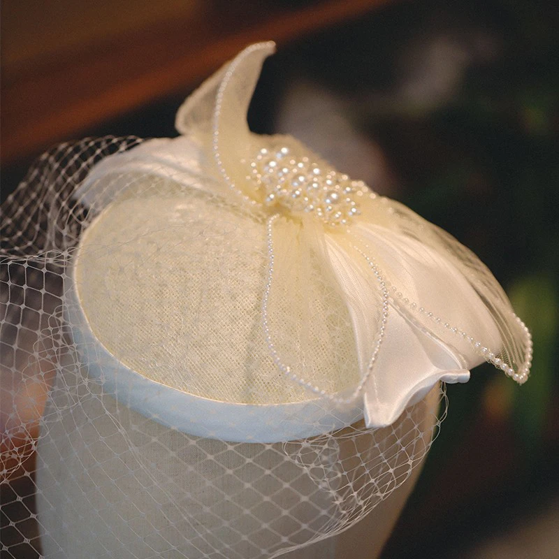 Sen Style Bowknot Beaded Tassel Net Hat Hair Accessories Bridal Hair Accessories For Wedding Photo Makeup