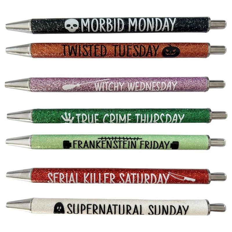 

7Pcs Weekday Pens Glitter Pen With Funny Sayings Vibrant Passive Fancy Ballpoint Pens Cute Gifts