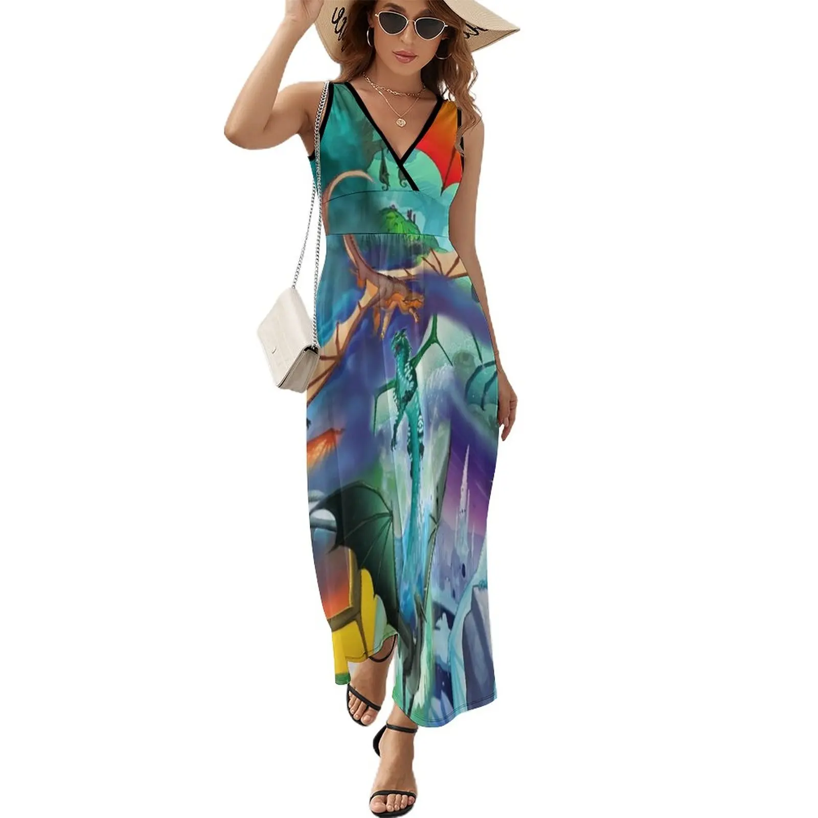 

Wing of fire all dragon Pattern Background Sleeveless Dress elegant women's sets Long dress woman