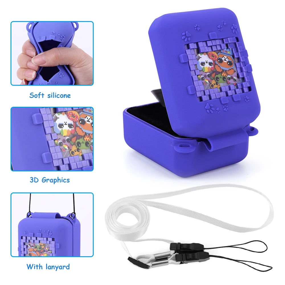 Étui en Silicone pour Bitzees, Compatible avec Digital Pet Interactive Animal,étui de Protection Souple avec lanière (Bleu