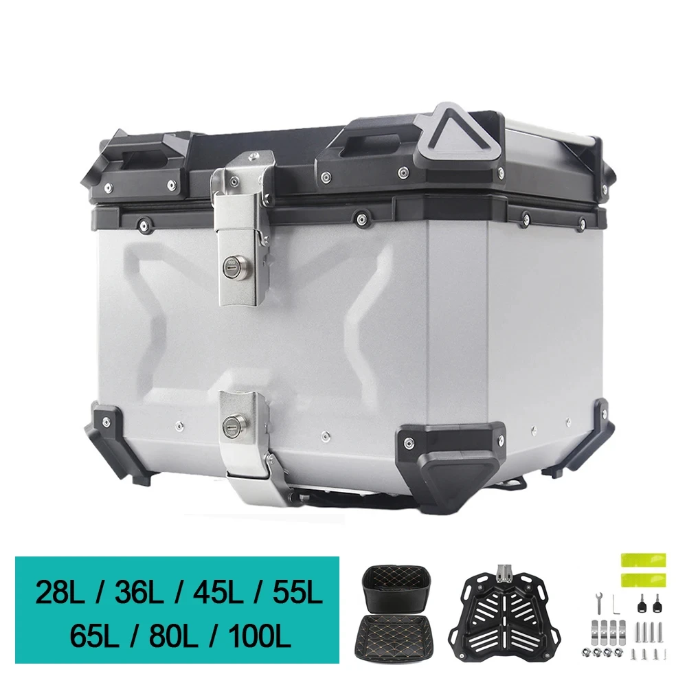 

55L 65L 80L Universal Motorcycle Aluminum Rear Luggage Trunk Storage Moto Top Case Box Waterproof Helmet Key Lock Tail Toolbox