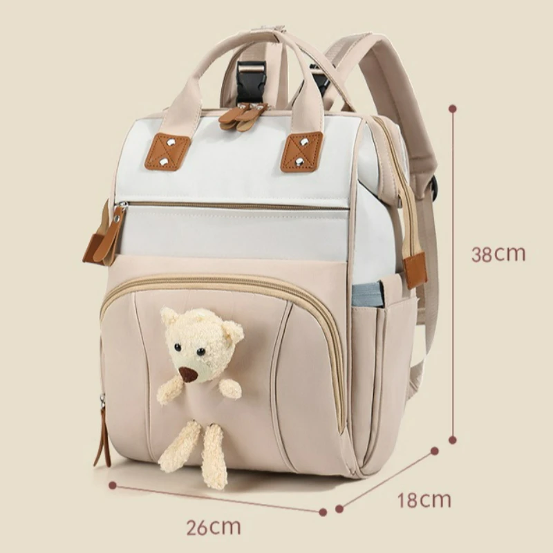 Cute Bear Multifunctional Backpack Double Shoulder Diaper Bag Baby Stroller Bag Large Capacity Travel Bag for New Parents - 6