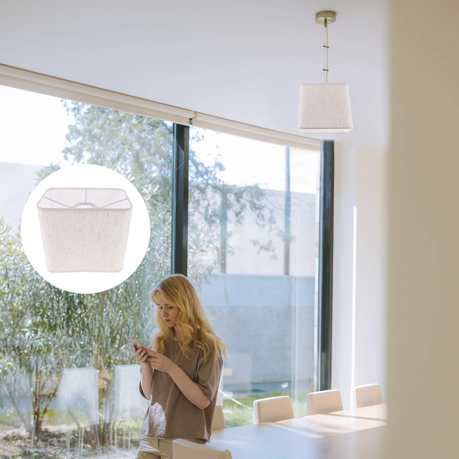 

Linen Cloth Lampshade Table Light Cover Floor Lamp Shade Bedside Light Cover Metal Rectangle Lampshade Screen For