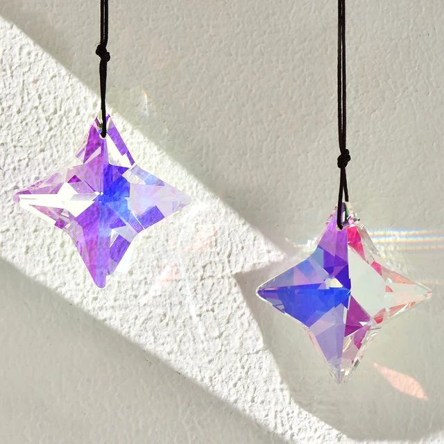 2pcs Star Hanging Window Crystal Prism Light Catcher Rainbow Maker Glass Hanging Pendant Ornaments for Home Garden Decoration 2