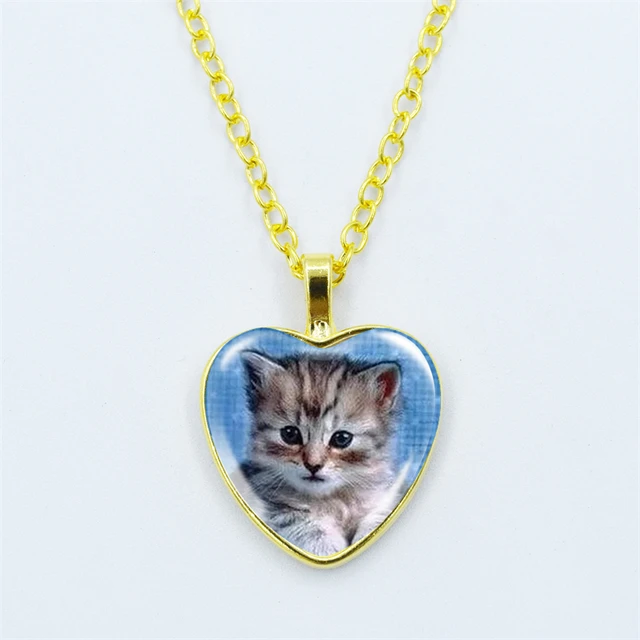 女性のためのハート型の猫のペンダントネックレス,上質な金属の