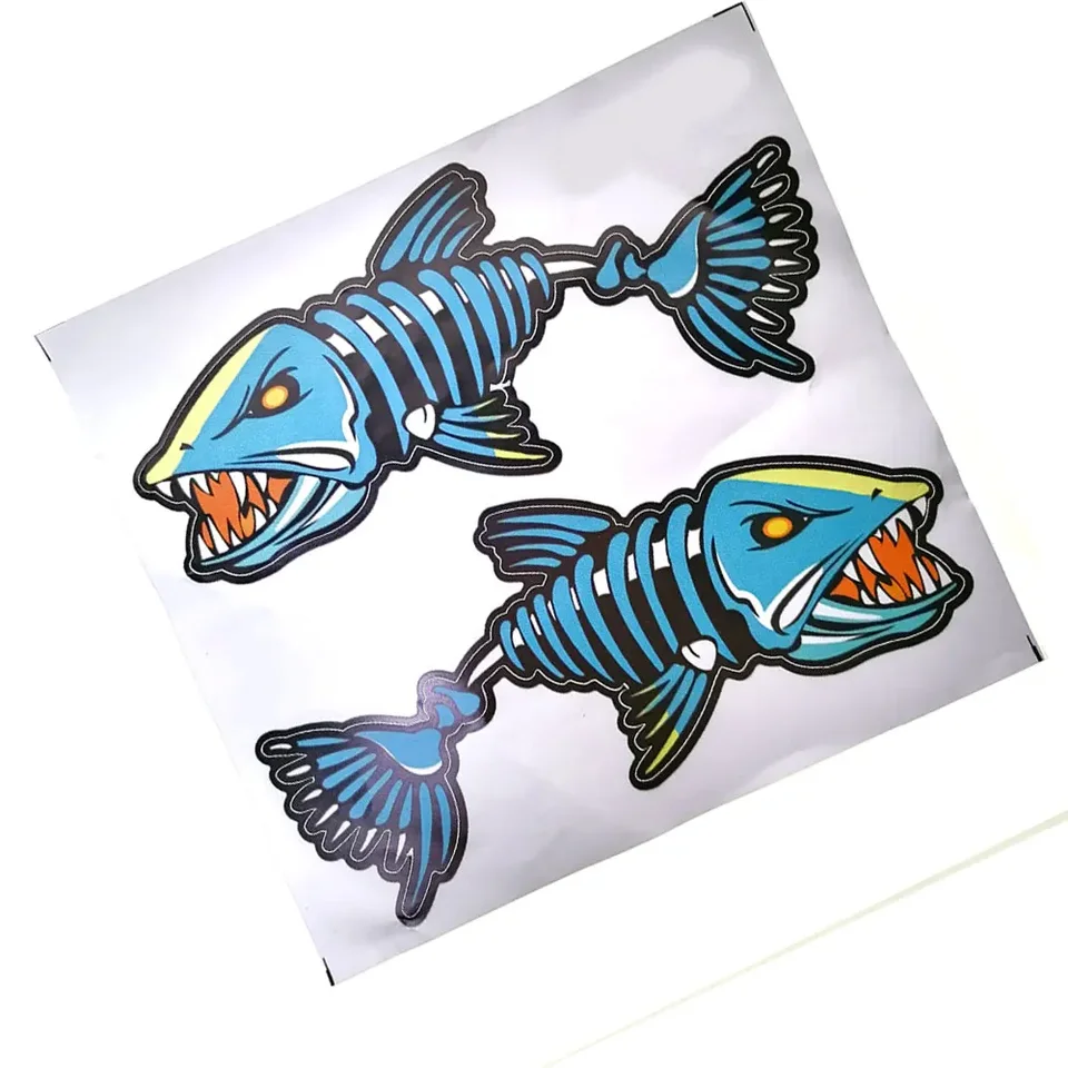 Autocollants squelette de poisson en vinyle auto-adhésif, 1 paire