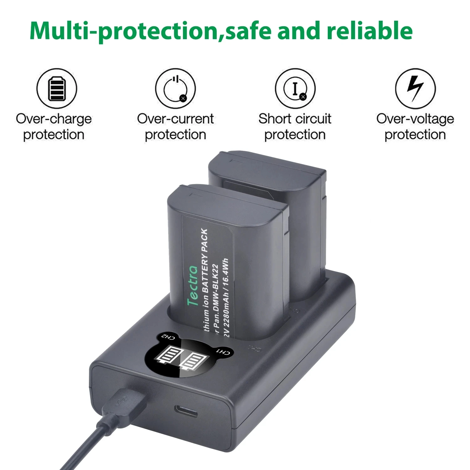 Bateria e Carregador Duplo para Panasonic Lumix Dc-s5 ii Dc-s5 Iix Gh5 ii Gh6 S5ii S5iix S5m2 S5m2x Gh5m2 2280mah Dc-s5 - Image 2