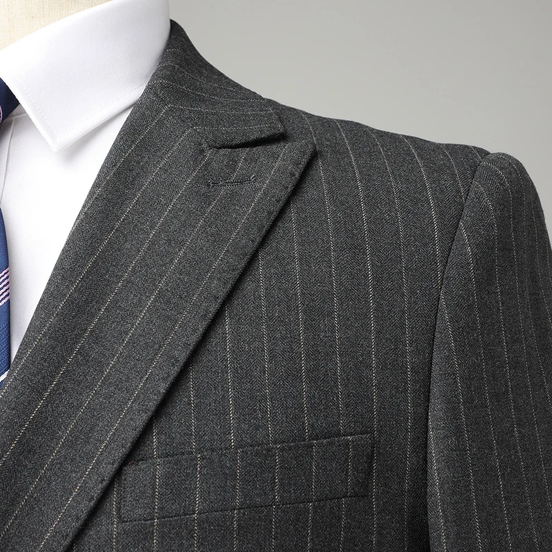 Men's Double-Breasted Striped Suit And Trousers Two-Piece Set Fashionable Handsome Business Casual Boutique M-6XL formal suit business men clothing