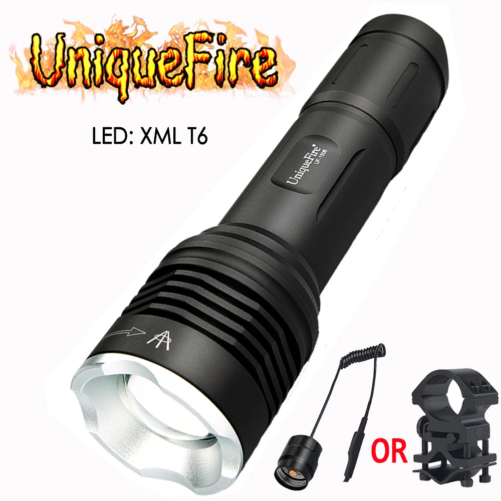 Uniquefire 1506 Tactical Flashlight Xml T6 Led 5 Modes Rechargeable Lantern Torch With Pressure