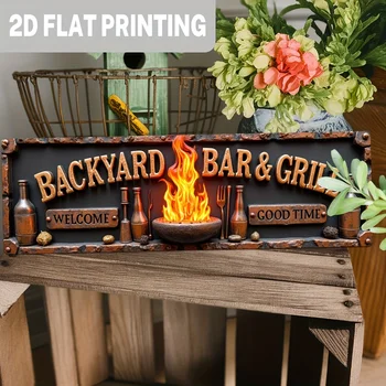 Rustic Backyard Bar Grill Sign 1