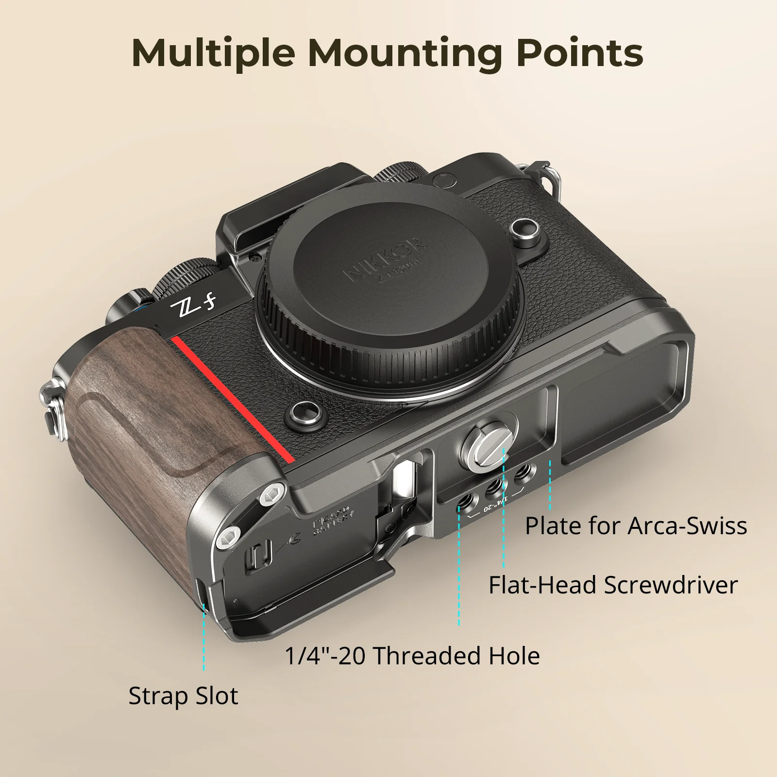 SmallRig Z f L字型マウントプレート 木製ハンドル付き Nikon Z f用 