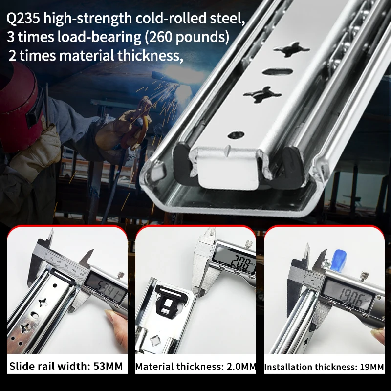 1 Pair Heavy Duty Locking Drawer Slides 10-60 Inch 250 Lb Load Capacity Side Mount Full Extension Ball Bearing Industrial Rail drawer slides