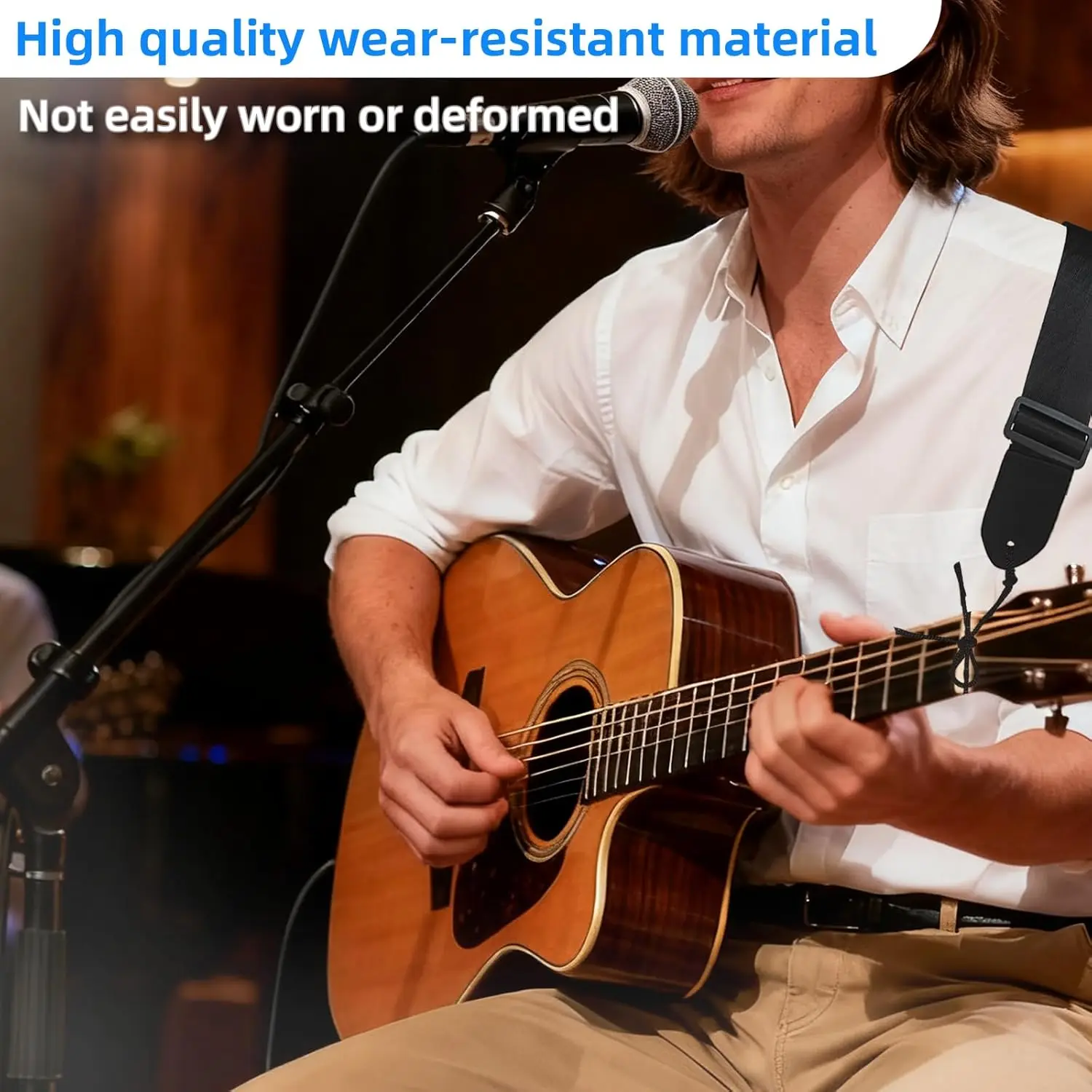 Adjustable Black Leather Guitar Strap