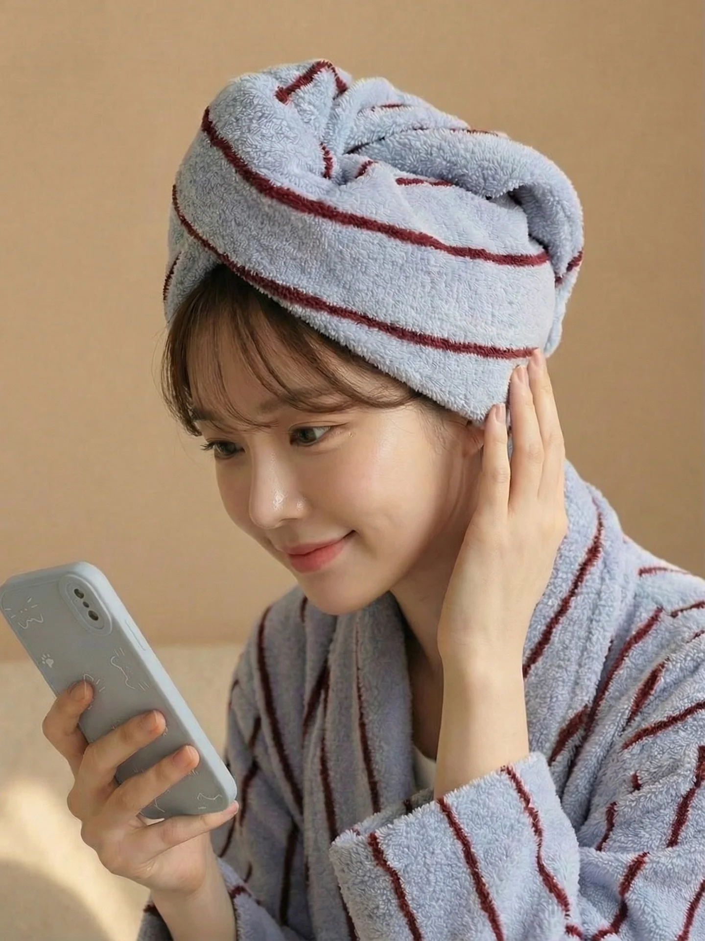 초흡수성 두꺼운 면 헤어 드라이캡 여성용 신상 2026 모델 브러쉬 헤드 타월 퀵 드라이 스트라이프 순면 헤어캡