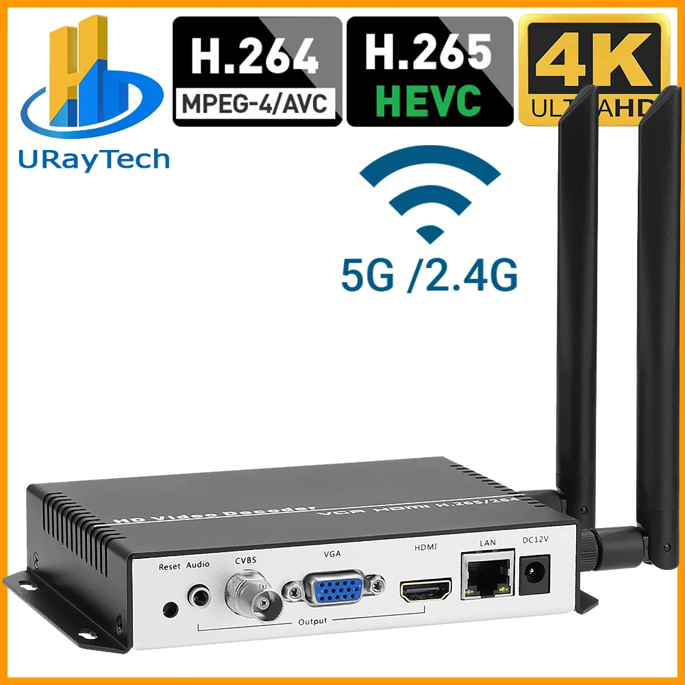 Uhd 4K H.265 H.264 Hdmi Vga Cvbs Decoder Wifi Hd Sd Video Ip Streaming Decoder Per Srt Https Rtsp Udp Rtmp Hls A Hdmi Vga Cvbs