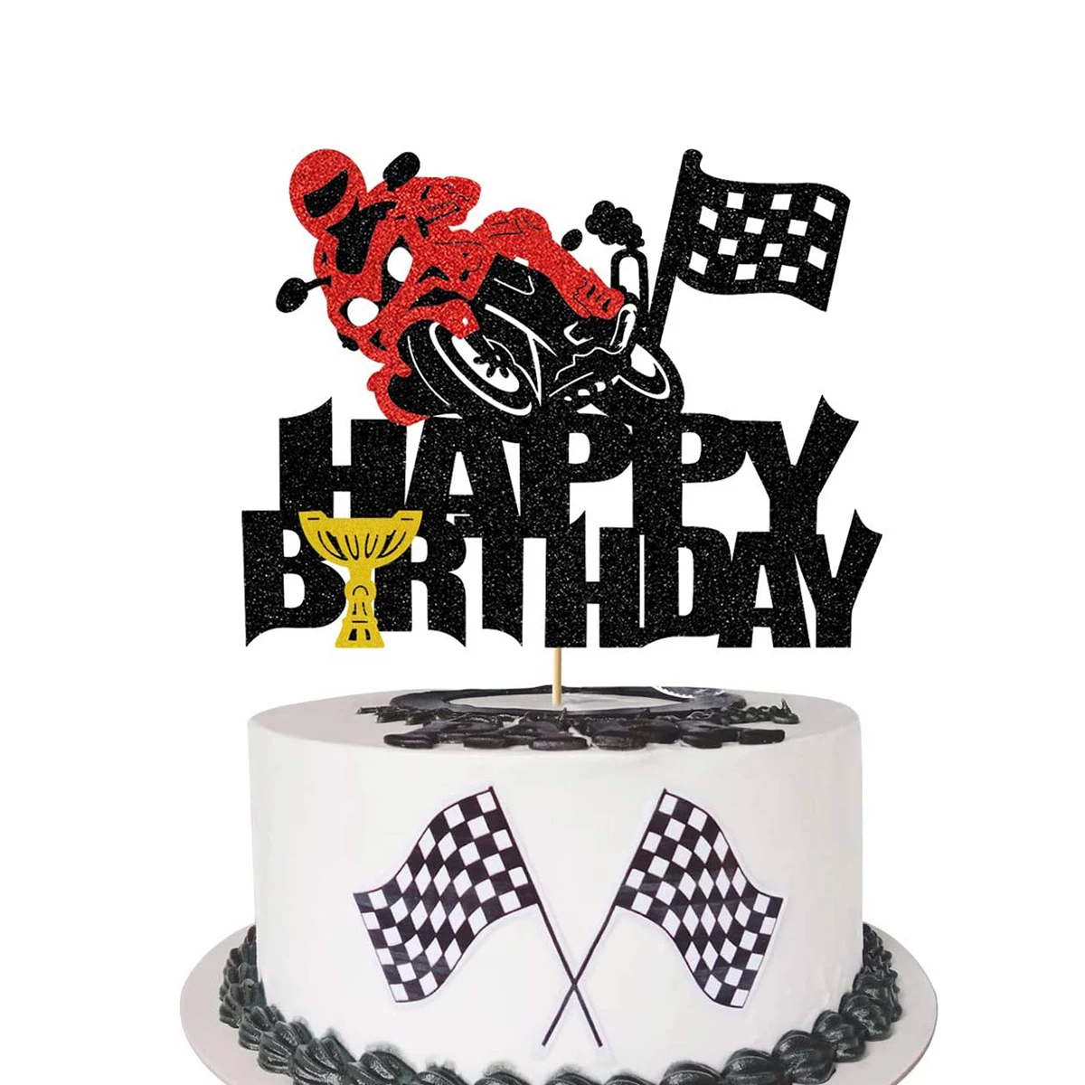 Glitter Motorcycle Cake Topper Racing Cake Decoration for Birthday Party for Kids Boys and Girls Man Party Supply