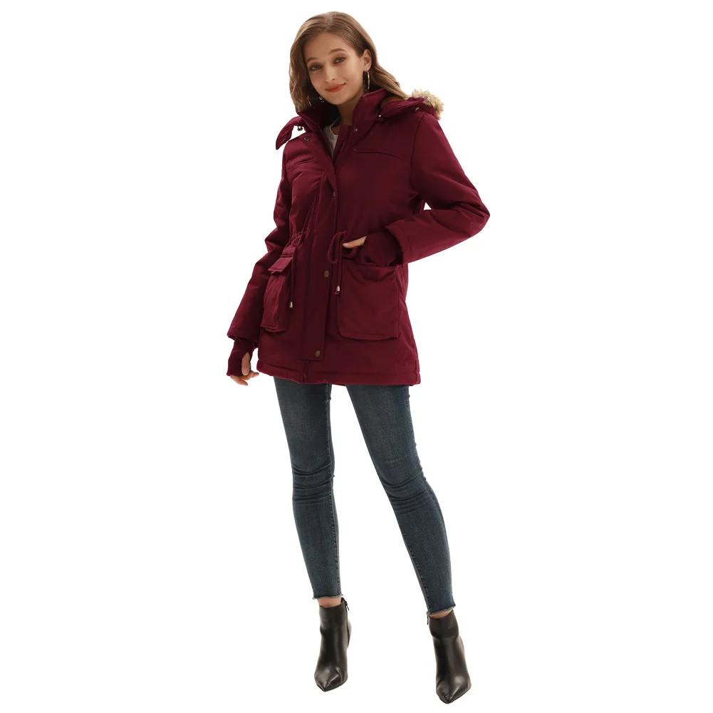 Grace Karin Women Winter Coat Fleece Lined Winter Warm Jacket Detachable Zip-up Hood Padded Outerwear Thick Outer Clothing