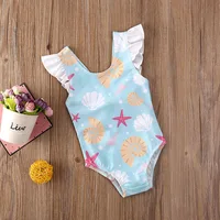 Newborn Baby Kid Girls Swimsuit Bow Ruffles Shell Starfish Print Swimwear For Girls Summer Baby Girl Bathing Suit 3