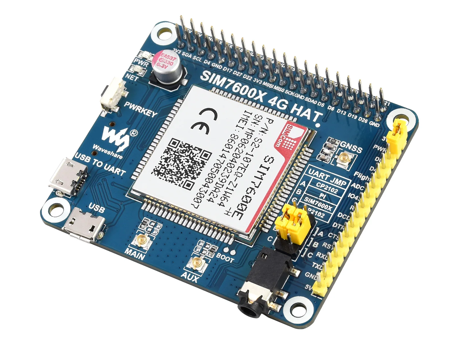 Waveshare SIM7600E-H  ̿ 4G HAT, LTE Cat-4 4G, 3G, 2G, GNSS, , ƽþ, ƽþ, ī