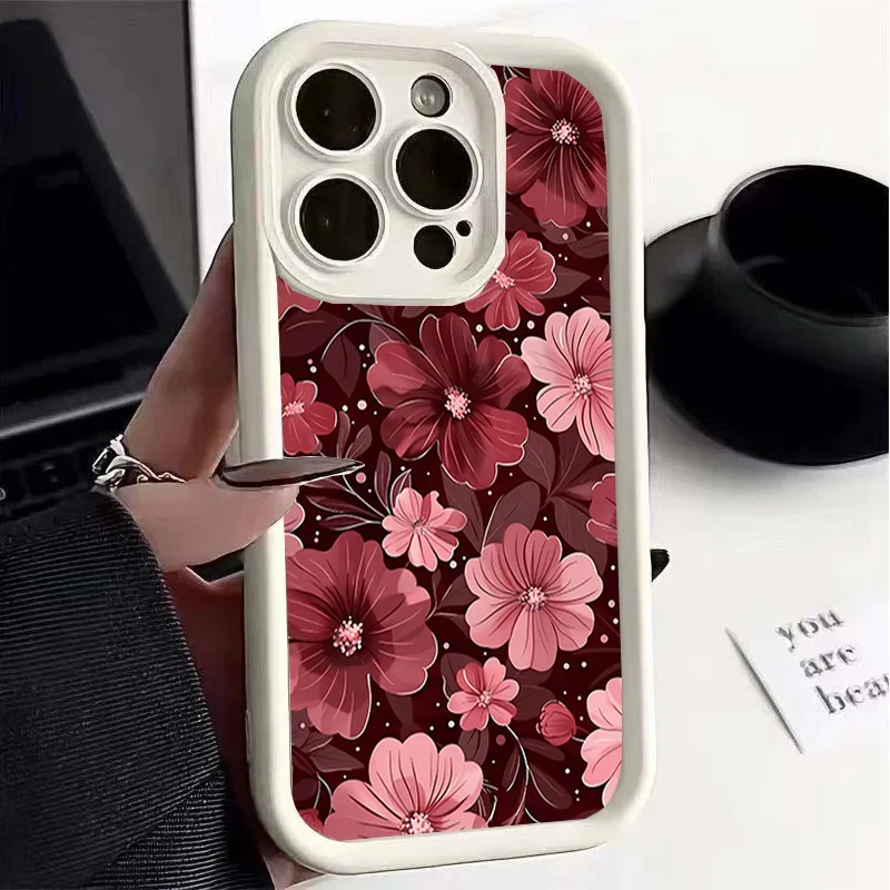 Charming Wine Red Floral Print Phone Case