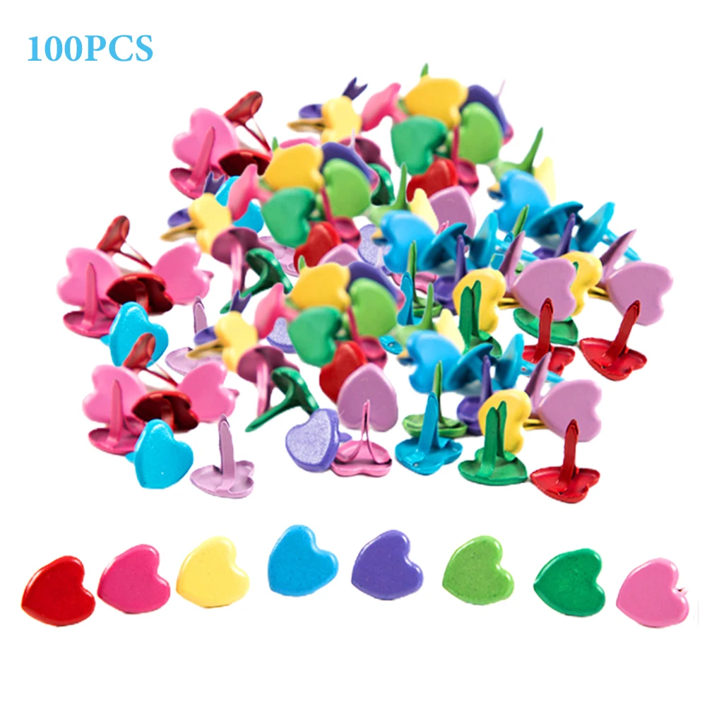 

100pcs DIY Mini Brad Fasteners Split Pin Round Flower Heart Scrapbooking Home Office For Paper Crafts Decorative Stamping Alloy