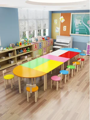 Solid Wood Kindergarten Table Children's Tutoring Class Training Class Early Education Table Combination Primary School Drawing