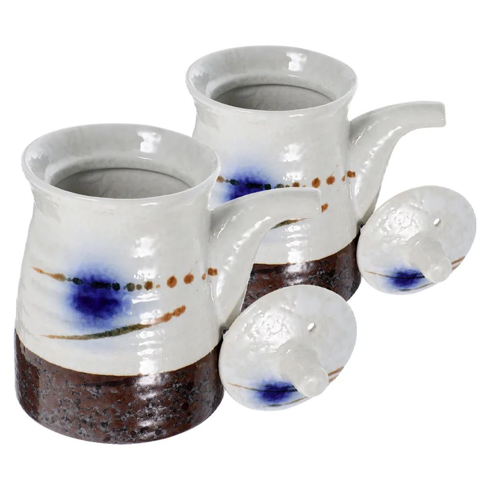 

2Pcs Japanese Style Ceramic Oil Dispenser Vinegar Dispenser Soy Sauce Bottle Condiment Storage Can