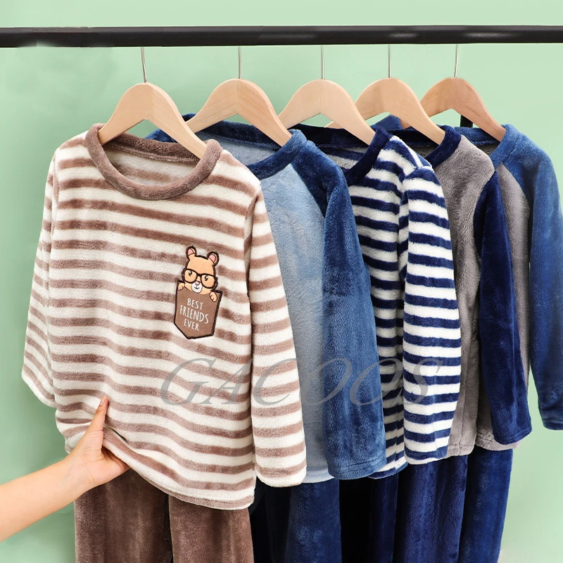 Fleece Pajamas For Boy Flannel Warm Pyjamas Kids Thicken Cartoon Teens Sleepwear Cute Big Boys Girls Night Clothes 10 12 14 16Y 6