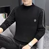 Fashion Stand Collar Spliced Embroidery Striped Sweaters Men's Clothing 2023 Winter Loose Knitted Casual Pullovers Korean Tops 2