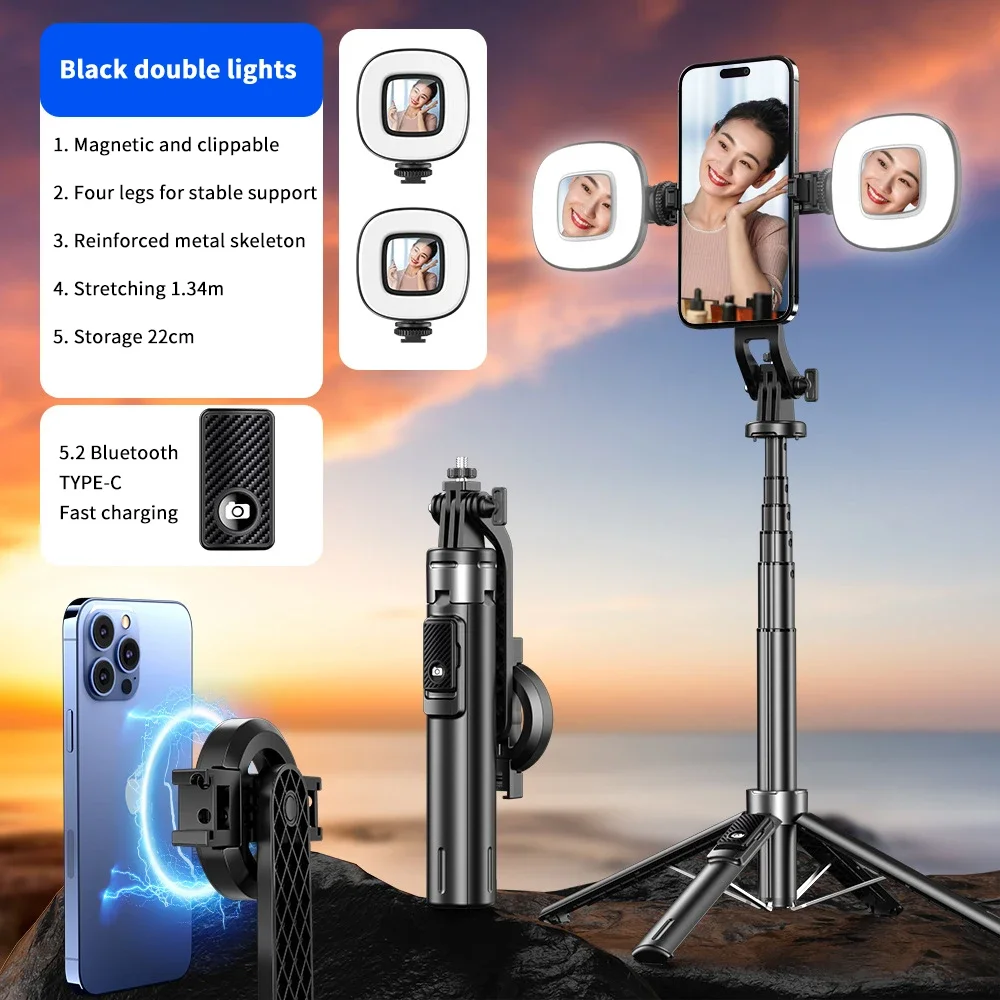 DIXSG Magnetic Selfie Stick Tripod with Bluetooth Remote Control Extendable Phone Stand Magnetic Tripod for Video Recording for selfie stick,cell phone selfie stick,smartphone selfie stick