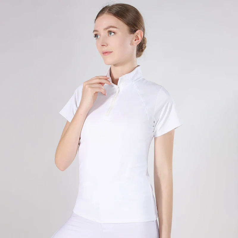 MXLLINA Quick Dry Horse Riding Shirt Women Short Sleeve Tops Breathable Equestrian Clothing Noble Rider Competition Blouse 2