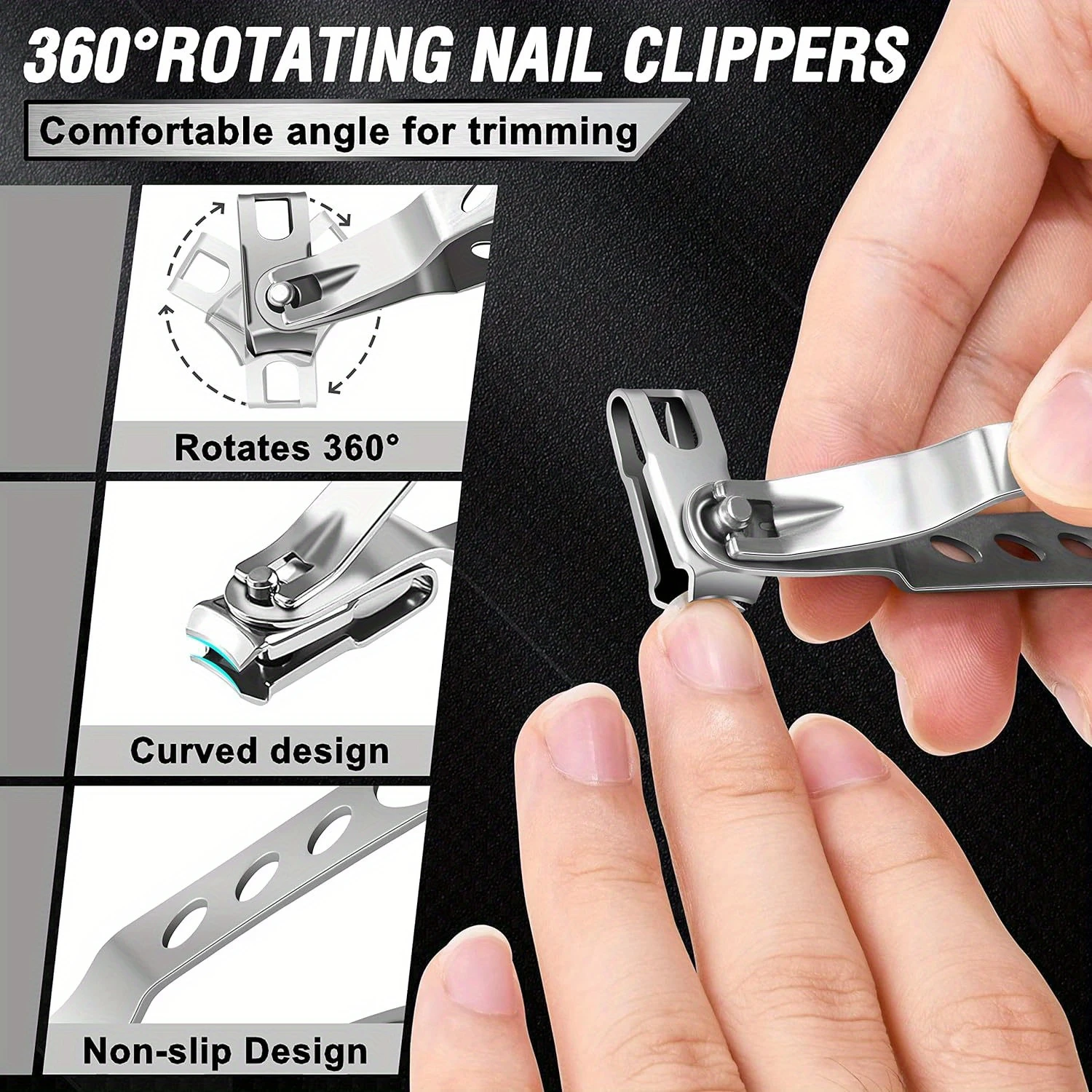 Toenail Clippers Set for Thick Nails, Ingrown Toenail Treatment Kit with Non-Slip Handle, &deg; Rotating Clipper, Lifter, File & Pu