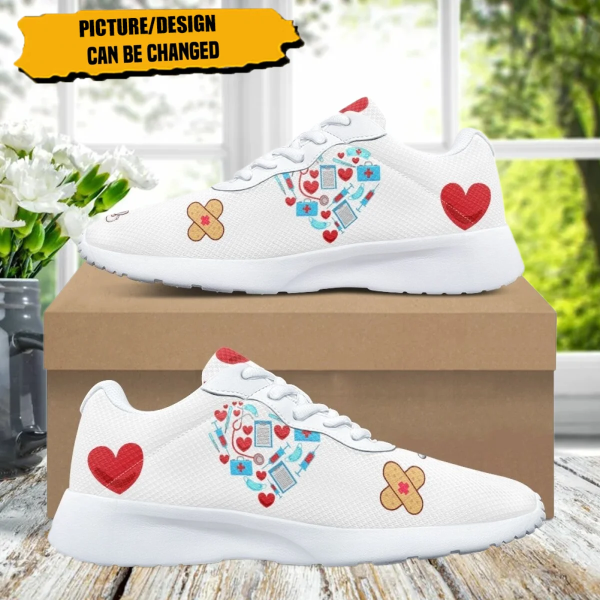 

Cartoon Nurse Pattern Women Training Running Shoes Cozy Lace-Up Flats Durable Gym Teen Sneakers Print On Demand tenis masculino