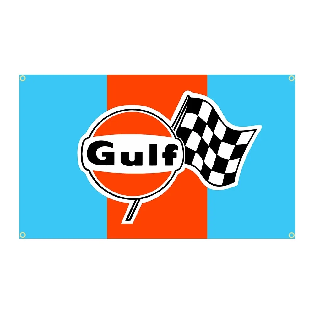 90x150cm Gulfs Oil Racing Car Flag Polyester Printed Decoration Banner Tapestry Jemony
