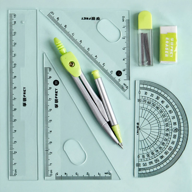 7Pcs/Set Compass Ruler Set Math Measurement Set Geometric Learning Professional Multifunctional Drawing Tool Students Ruler