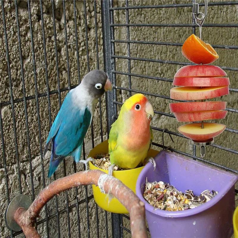 Bird Food Holder Stainless Steel Bird Hamster Foraging Feeder Hanging Fruit Stick Skewers Toy for Parrot Pet Hanging Supplies bird food holder