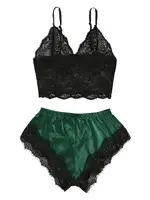 Ensemble pyjama 2 pièces Sexy en dentelle pour femmes, Bralette transparente, haut et short, vêtements de nuit respirants, grande taille, Lingerie d'été 3