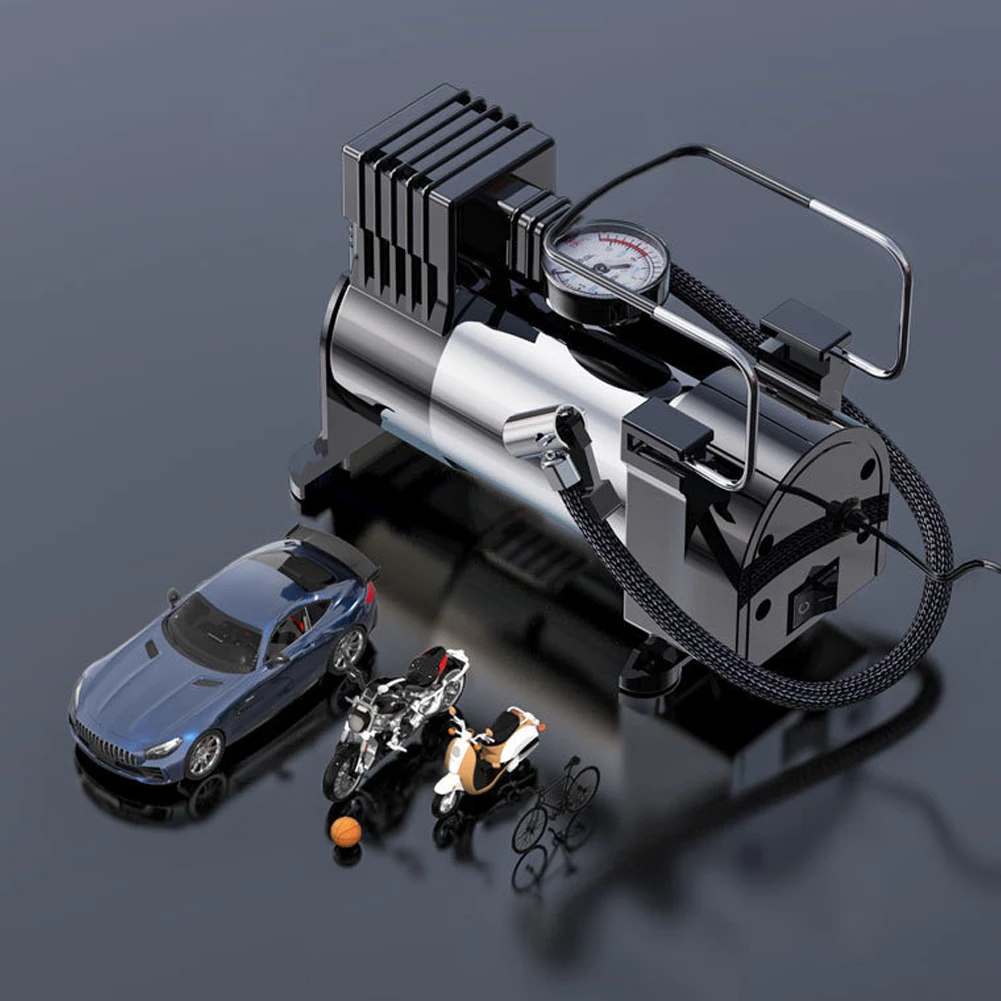 12V Car Tire Pump Cylinder Power System Mini Air Compressor Auto Inflatable Pump Heavy Duty Deluxe Portable Metal Air Compressor