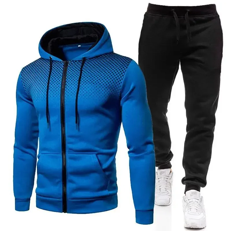 thumbnail image 1 of Chándal con estampado de moda para hombre, Sudadera con capucha y cremallera, pantalones de chándal, trajes de dos piezas, conjuntos deportivos informales para Fitness y trotar, 1 of 5