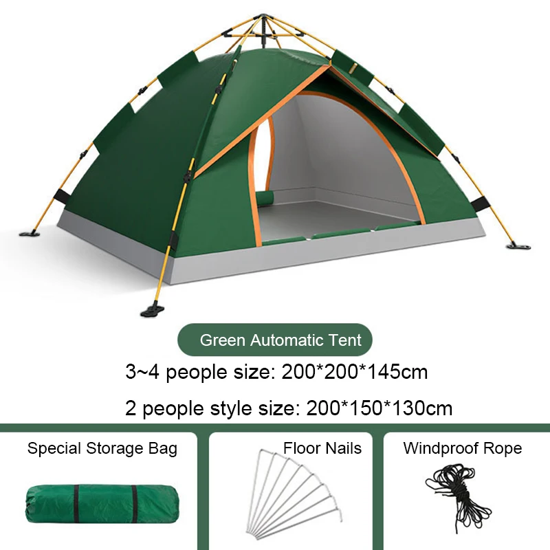 Outdoor Automatic Quick Open Tents 3 4 People Two Door Beach Camping Tent Breathable Rainproof And Sunscreen