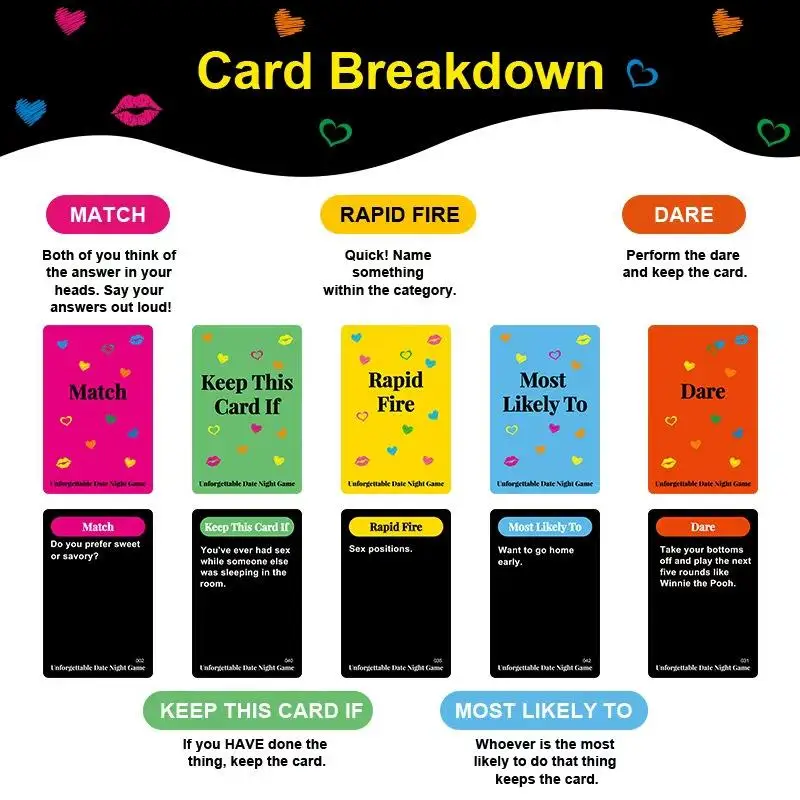 커플 데이트 나이트 보드게임 카드 게임, 진실 혹은 도전 성인 파티 게임, 데이트 상호작용을 높이는 테이블탑 카드 게임