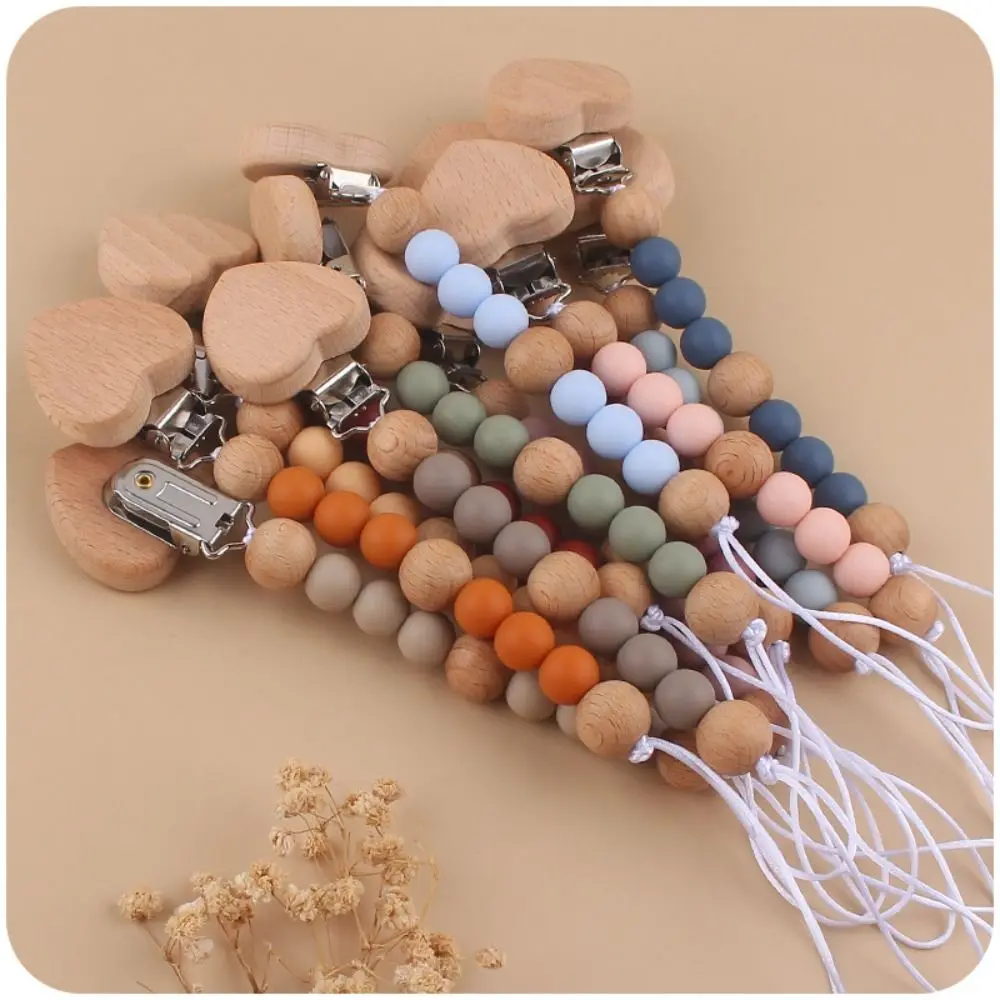 

Wood Pacifier Holder Clips Dummy Clips Love Baby Pacifier Chain Nipple Holder Clips Soother Holder Baby Teether Toys Straps