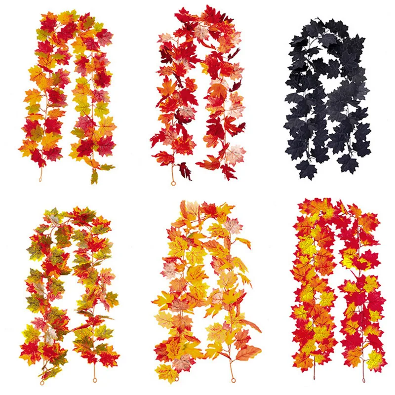 

1.7/2M Artificial Maple Leaf Garland Halloween Decoration Fake Plant Hanging Vine for Wedding Thanksgiving Party Decor Leaves