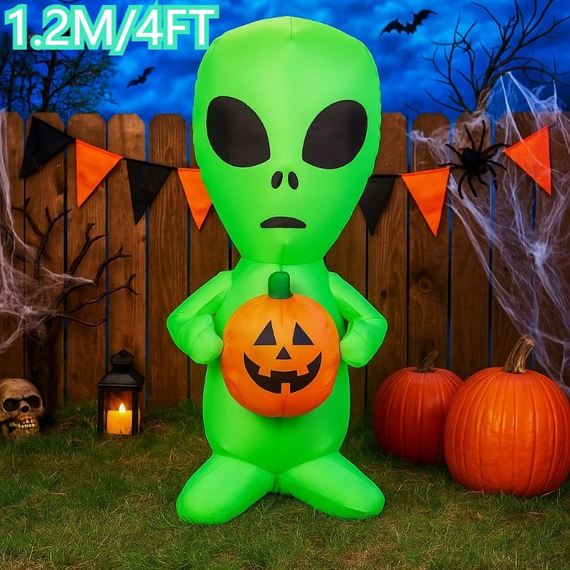 4FT Inflatable Toy Alien with Pumpkin Halloween Decorations LED Lighted ...