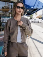 Women's Front Hook Fitted Knit Cardigan Sweater Women V Neck Long Sleeves Side Split Hem Female Outerwear Chic Tops Fashion