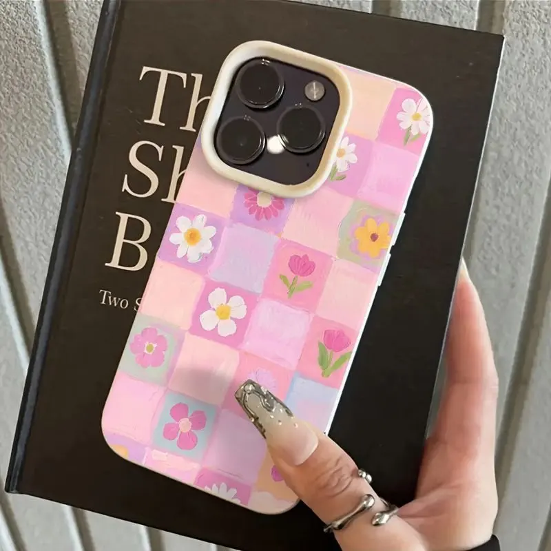 Oil Painting Plaid Floral Pattern Phone Case Cover